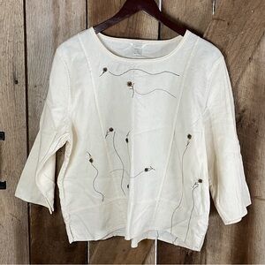 Christopher Banks 2005 Embroidered Linen Blend Cream Floral Women's Top Size XL